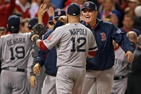 Red Sox manager John Farrell congratulated his players on their pivotal 3-1 win Wednesday night. 
