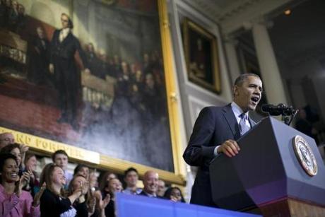 President Obama spoke at Faneuil Hall.
