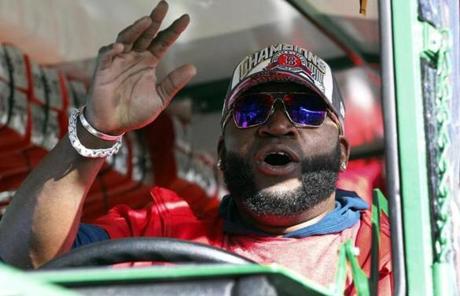 David Ortiz took a turn driving a duck boat during the parade.
