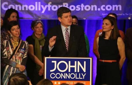 Mayoral candidate John Connolly gave his concession speech before supporters.
