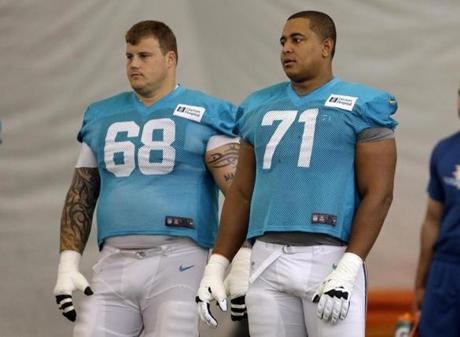 The two Miami Dolphins linemen at the center of the bullying controversy: Richie Incognito (left) and Jonathan Martin.(AP Photo/Lynne Sladky, File)
