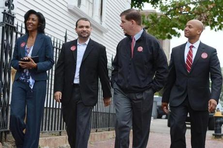 Charlotte Golar Richie, Felix Arroyo, Martin Walsh, and John Barros appeared together on Oct. 12 to announce Golar Richie’s endorsement.

