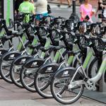 Hubway bikes on a rack in Copley Square are ready to go. But, salt aside, the bikes can also roll in winter weather.
