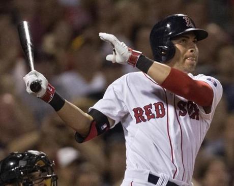 Jacoby Ellsbury watched an RBI ground-rule double against the White Sox at Fenway Park on Aug.  31.
