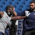 Chandler Jones (left) and Rob Ninkovich practiced their moves before facing the Buffalo Bills earlier this season.
