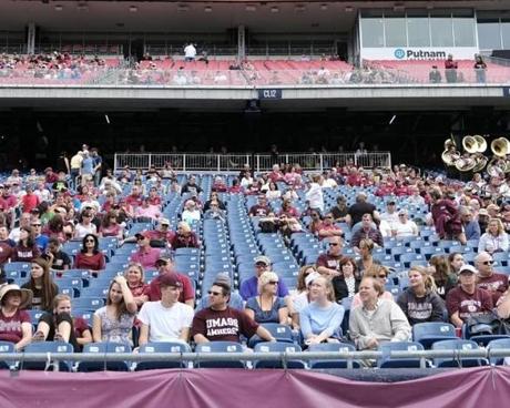Though ticket sales rose at Gillette in ’13, UMass averaged only 15,830 for home games, below school projections. 
