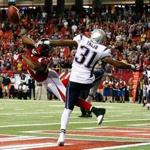 Patriot Aqib Talib has been a shut-down corner: this terrific pass break-up against the Falcons’ Roddy White saved the game in the final seconds.