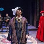 Allyn Burrows as Henry and Robert Walsh as Cardinal Wolsey in the Actors’ Shake-speare Project production.
