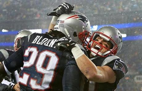 Danny Amendola celebrated with Blount after the touchdown. 
