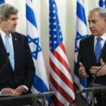 US Secretary of State John Kerry and Israeli Prime Minister Benjamin Netanyahu at a joint press conference in Jerusalem.