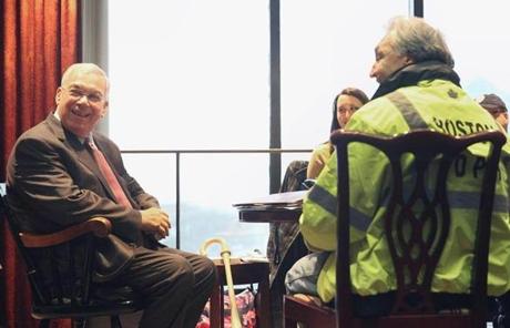 Mayor  Menino held a meeting on the winter storm in his office at City Hall.
