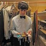Akiva Jackson (top and left) and Jack Sivan (right) have set up their business making bow ties in Jackson’s bedroom in Newton.