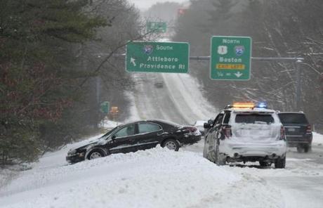 A driver slid off the roadway along Route 1 at the Interstate 95 interchange in Sharon.
