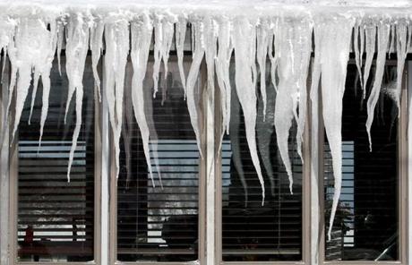 Icicles on a restaurant window in Essex were one of the effects of the snowstorm.
