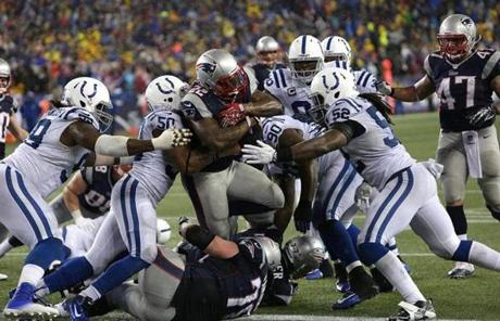 Stevan Ridley went for a 2-point conversion after scoring a touchdown in the third quarter.
