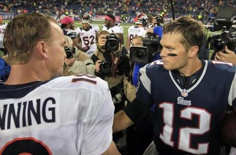 The AFC Championship Game will be a showdown between Peyton Manning (left) and Tom Brady.
