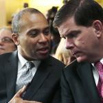 Governor Deval Patrick talked with Boston Mayor Martin Walsh during a news conference Tuesday.
