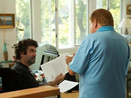 Director Joe Berlinger (left) reviewed documents with ex-FBI agent Robert J. Fitzpatrick for the movie “Whitey.”
