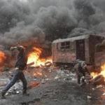 Protesters threw rocks at police on Wednesday during increasingly violent demonstrations in the Ukraine capital of Kiev.