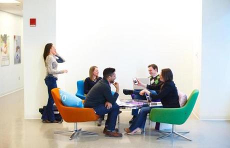 Spaces for informal gatherings are dotted throughout Vertex Pharmaceuticals’ halls.
