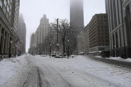 As snow again blanketed the region, Post Office Square looked like a ghost town during the lunch hour Wednesday.
