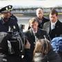 Boston Police Commissioner William Evans spoke at the scene of the fatal shooting as Mayor Martin Walsh (right) looked on.