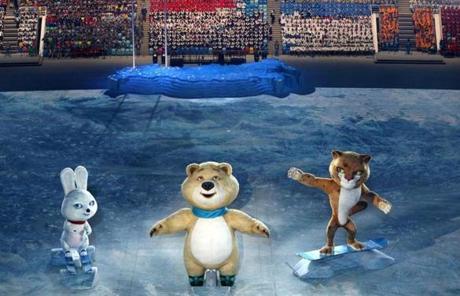  The mascots of the 2014 Winter Olympics in Sochi were displayed.
