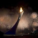 Fireworks went off after the Olympic Cauldron was lit during the Opening Ceremony at the 2014 Winter Olympics in Sochi.