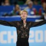 Evgeni Plushenko reacted after the Men’s Free Skating of the Figure Skating Team event during the 2014 Olympic Games.