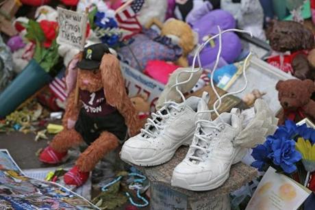 Part of the temporary Boston Marathon memorial in Copley Square in May. 
