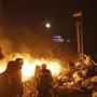 Fires burned at a tent encampment in Independence Square in Kiev.