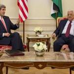 US Secretary of State John Kerry, left, met with Palestinian President Mahmoud Abbas about ongoing peace talks with Israel . 