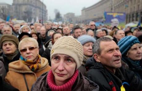 Ukrainians gathered in a rally at Kiev's Independence Square on Sunday.
