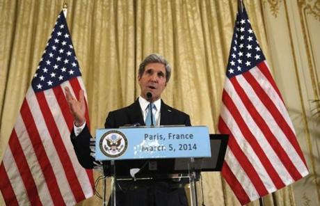 Secretary of State John Kerry spoke about the Ukraine crisis after his meetings with other foreign ministers in Paris on Wednesday. 
