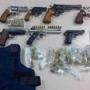 Boston Police arrested five men and seized nine illegal guns between Friday night and Saturday morning.