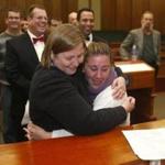 Mary Black and Sarah Weinstein were married in a group wedding at Michigan’s Oakland County Courthouse.
