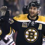 Patrice Bergeron picked up congratulations after a goal Thursday. 