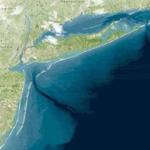 An artistic rendering shows a proposal to create a string of artificial barrier islands off the coast of New York and New Jersey to protect the shoreline from another super storm.