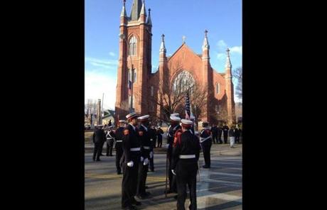 A funeral Mass for Lieutenant Edward Walsh Jr. is being held at St. Patrick’s Church.
