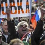 Demonstrators held a rally in support of Russia near a government building in Donetsk, Ukraine, Sunday.