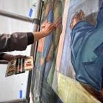 Teri Hensick, conservator of paintings, worked on the “Hunger March” fresco for the Harvard Art Museums in Cambridge.