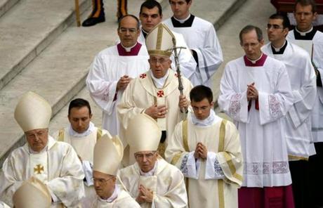Pope Francis arrived to lead the canonization ceremony. 
