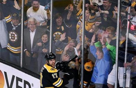 Milan Lucic and fans celebrated his empty-netter.

