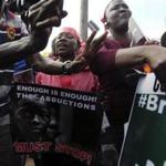 Protesters in Lagos, Nigeria, Monday demanded the release of hundreds of abducted girls from the village of Chibok.