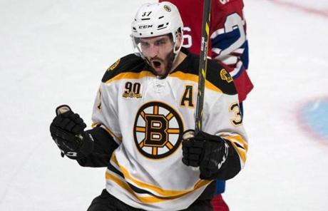 Patrice Bergeron celebrated his goal in the second period.
