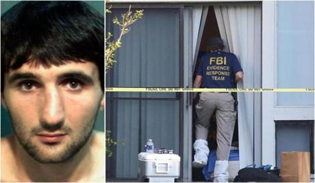 Crime scene technicians and law enforcement officers worked at the complex where Ibragim Todashev (left) was killed last year.
