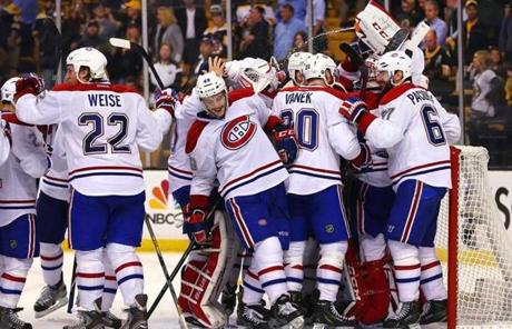The Canadiens celebrated their win with goalie Carey Price.
