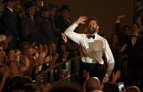 Host Hugh Jackman performed the opening number at the 68th annual Tony Awards.
