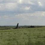 Remnants of a downed Ukrainian army aircraft Il-76 rested Saturday at the airport near Luhansk, Ukraine.