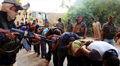 A photo on the Twitter account of a militant group purportedly shows Iraqi soldiers who had been captured
